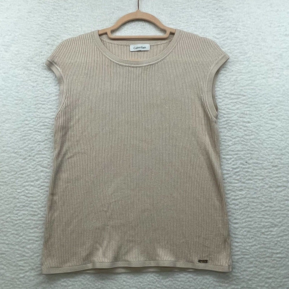 Calvin Klein Sweater Womens Small Pink Ribbed Basic Minimalist Classiccore Cozy
